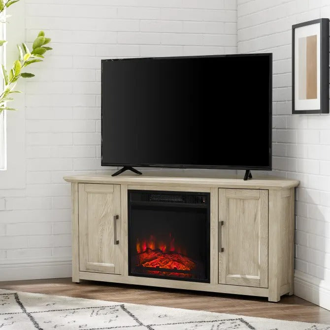Crosley Furniture Camden 48" Corner Tv Stand W/Fireplace Frosted Oak
