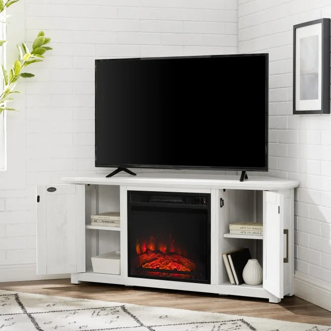 Crosley Furniture Camden 48" Corner Tv Stand with Fireplace Whitewash