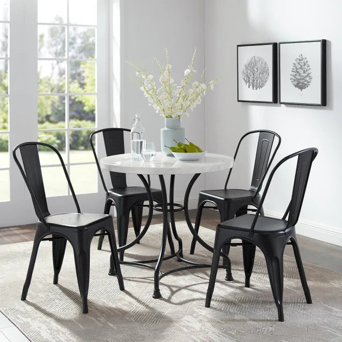 Crosley Furniture - Madeleine 32" 5 Piece Dining Set With Amelia Chairs Matte Black - Table & 4 Chairs