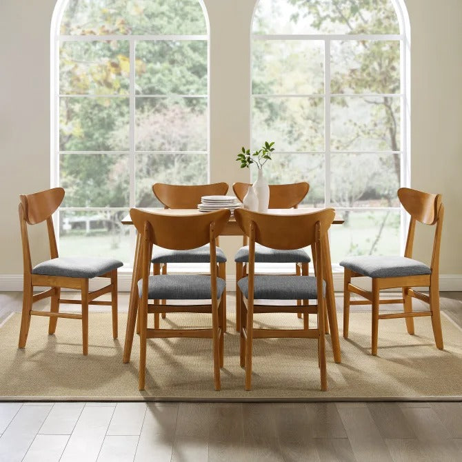 Crosley Furniture Landon Mid-Century Modern 7-Piece Dining Set with Wood Chairs, Acorn