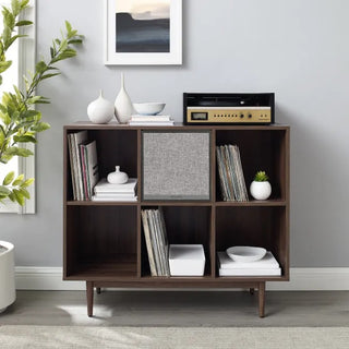 Crosley 35.88" Liam 6 Cube Record Storage Bookcase with Speaker Walnut
