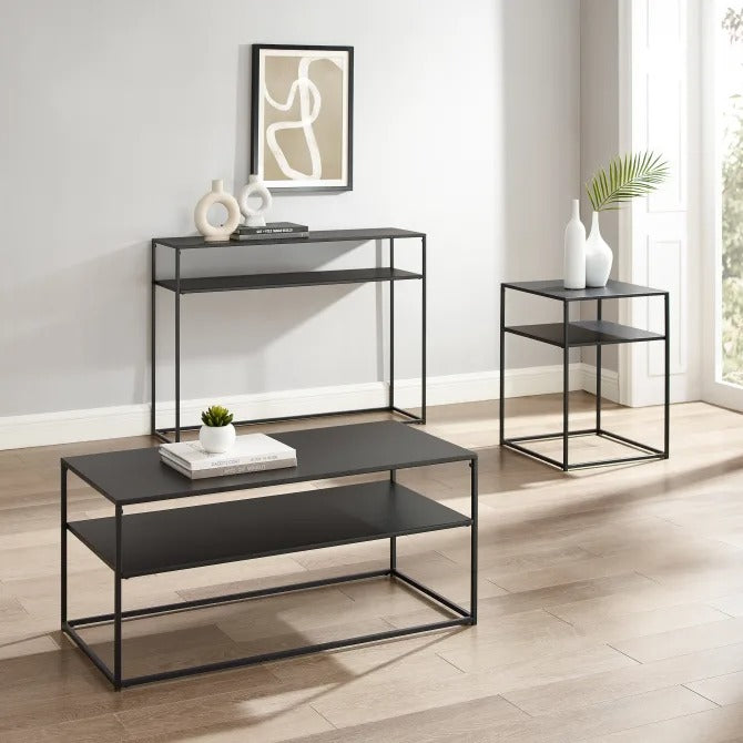 Crosley 3pc Braxton Coffee and Accent Table Set Matte Black