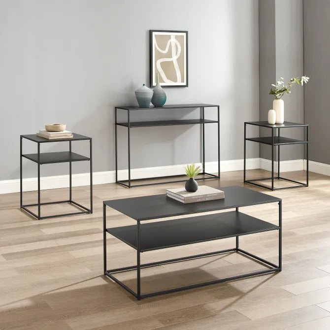 Crosley 4pc Braxton Coffee Table Set - Coffee Table, Console Table and 2 End Tables Matte Black