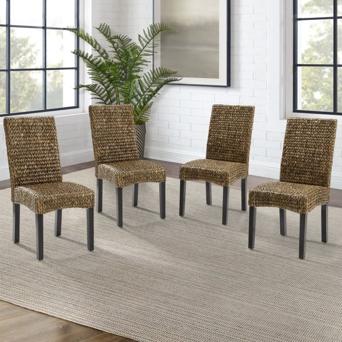 Crosley Furniture Edgewater 4PC Dining Chair Set in Seagrass/Dark Brown