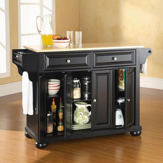 Alexandria Full Size Kitchen Island with Stainless Steel Top, Black | SKU KF30001ABK