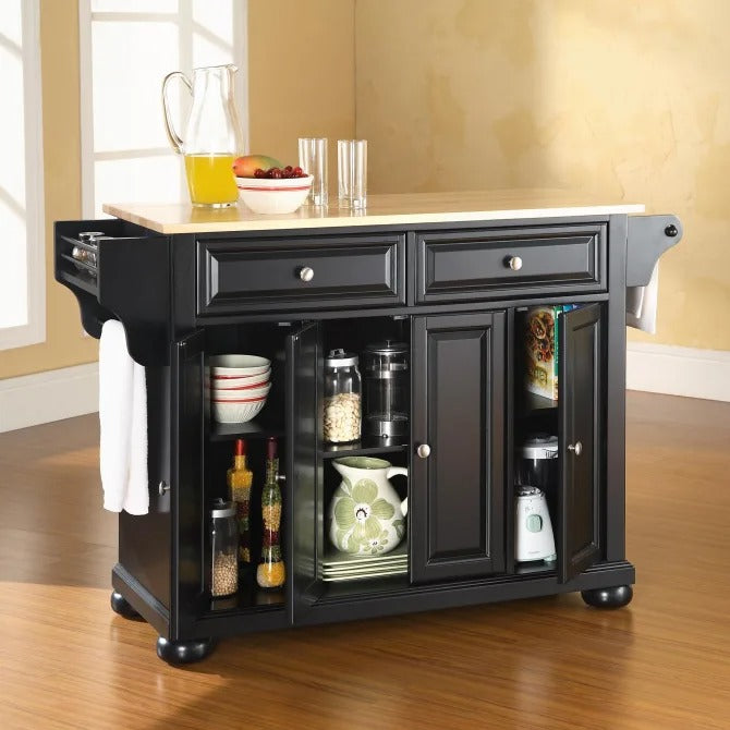 Crosley Furniture Alexandria Full Size Kitchen Island with Stainless Steel Top, Black