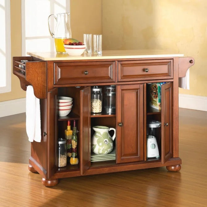 Crosley Furniture Alexandria Full Size Kitchen Island with Stainless Steel Top, Classic Cherry