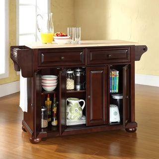 Alexandria Full Size Kitchen Island with Stainless Steel Top, Vintage Mahogany | SKU KF30001AMA