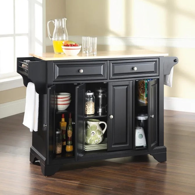 Crosley Furniture Lafayette Full Size Kitchen Island with Natural Wood Top, black