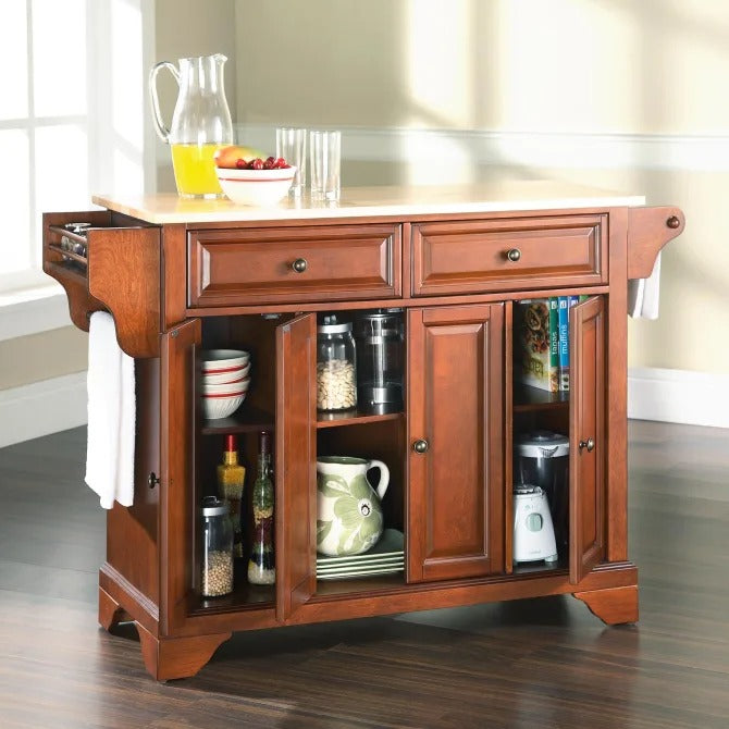 Crosley Furniture Lafayette Full Size Kitchen Island with Natural Wood Top, Cherry