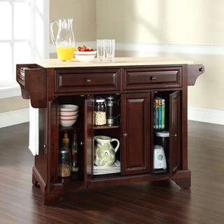 Lafayette Full Size Kitchen Island with Natural Wood Top, Mahogany