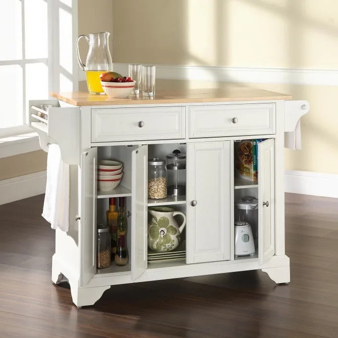 Crosley Furniture Lafayette Full Size Kitchen Island with Natural Wood Top, White