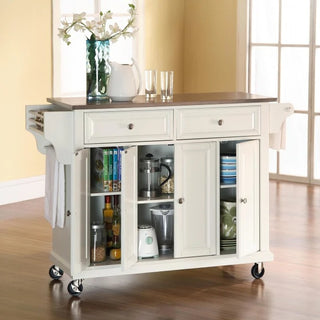 Full Size Kitchen Cart with Stainless Steel Top, White