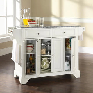 Lafayette Full Size Kitchen Island with Solid Gray Granite Top, White | SKU KF30003BWH