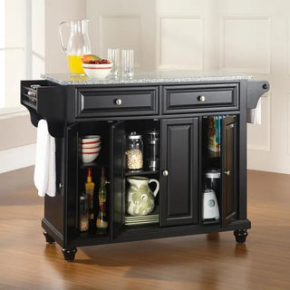 Cambridge Full Size Kitchen Island with Solid Black Granite Top, Black