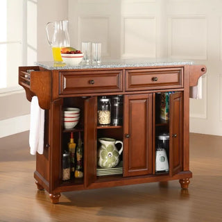 Cambridge Full Size Kitchen Island with Solid Black Granite Top Cherry