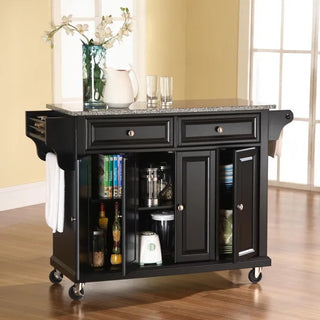 Full Size Kitchen Granite Top Kitchen Cart in Black