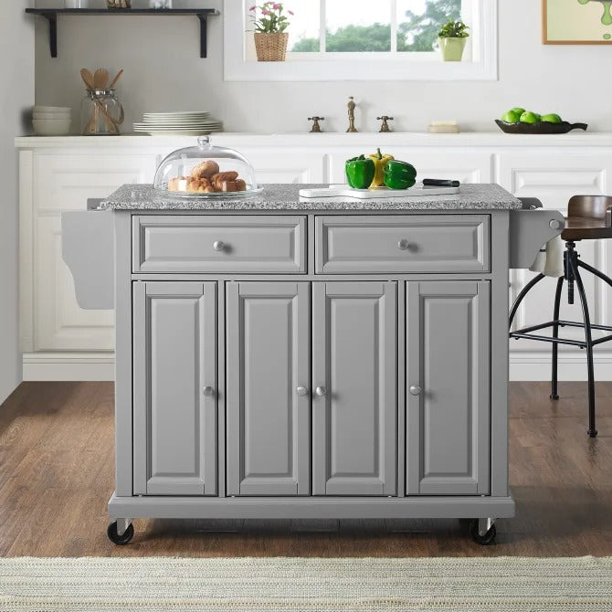 Crosley Furniture Full Size Kitchen Granite Top Kitchen Cart in Gray