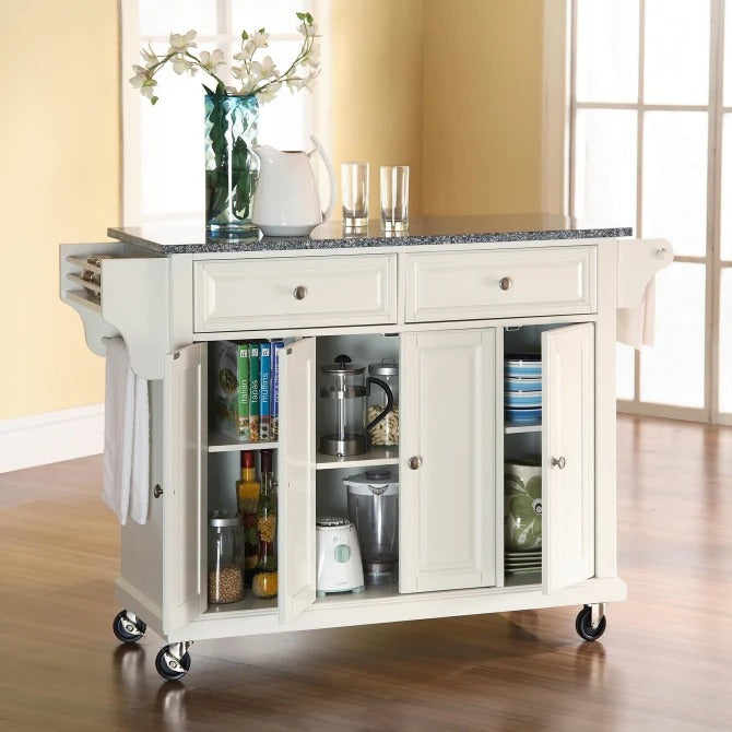 Crosley Furniture Full Size Granite Top Kitchen Cart in White