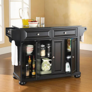 '- Alexandria Solid Black Granite Top Kitchen Island In Black Finish