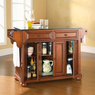 '- Alexandria Solid Black Granite Top Kitchen Island In Cherry finish