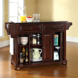 '- Alexandria Solid Black Granite Top Kitchen Island In Mahogany finish
