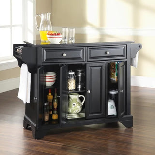 Lafayette Full Size Kitchen Island with Solid Gray Granite Top, Black | SKU KF30004BBK