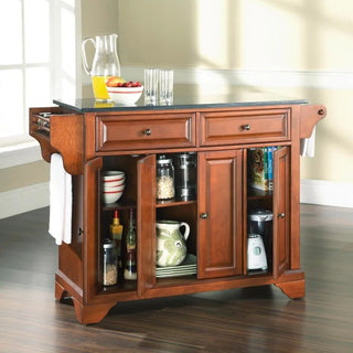 Lafayette Full Size Kitchen Island with Solid Black Granite Top, Cherry