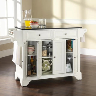 Lafayette Full Size Kitchen Island with Solid Gray Granite Top, White | SKU KF30004BWH