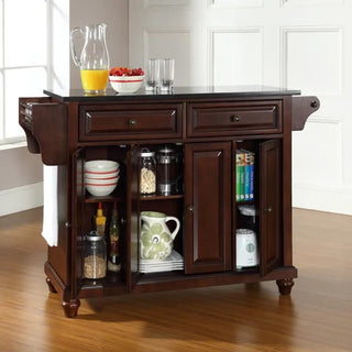 '- Cambridge Solid Granite Top Kitchen Island Mahogany finish