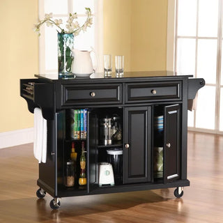 Full Size Granite Top Kitchen Cart, Black