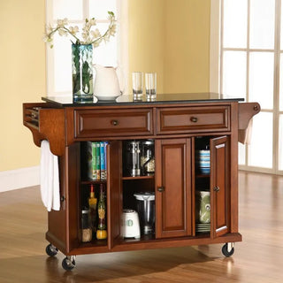 Full Size Granite Top Kitchen Cart, Cherry
