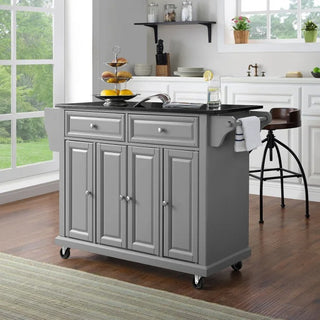 Full Size Granite Top Kitchen Cart, Gray