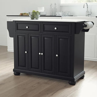 Alexandria Granite Top Full Size Kitchen Island/Cart Black/White