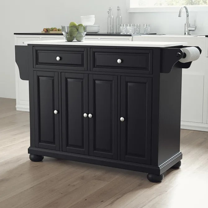 Crosley Alexandria Granite Top Full Size Kitchen Island/Cart Black/White
