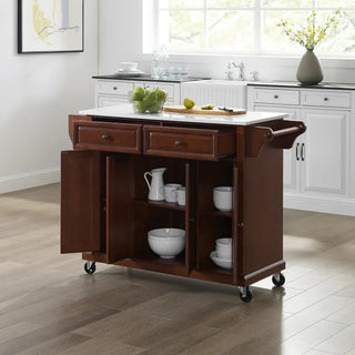 '- Full Size Granite Top Kitchen Cart Mahogany/white