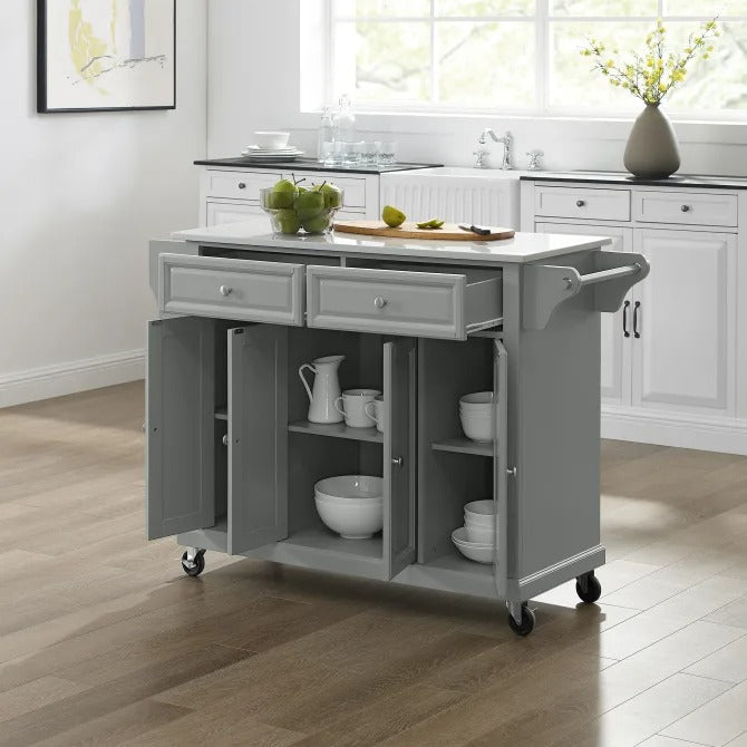 Crosley Furniture - Full Size Granite Top Kitchen Cart Grey/white