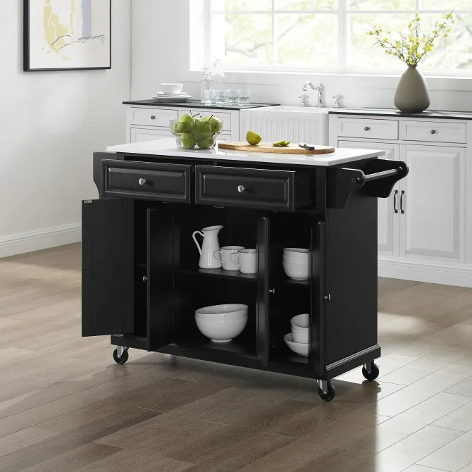 Crosley Furniture - Full Size Granite Top Kitchen Cart Black/white