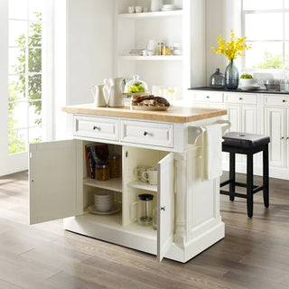 Oxford Kitchen Island with Square Seat Stools White