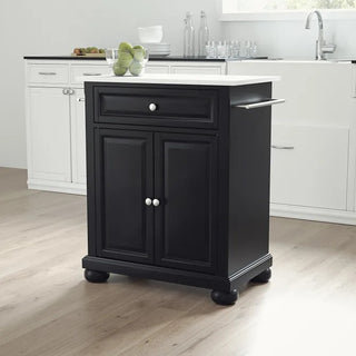 Alexandria Black/White Granite Top Portable Kitchen Island/Cart