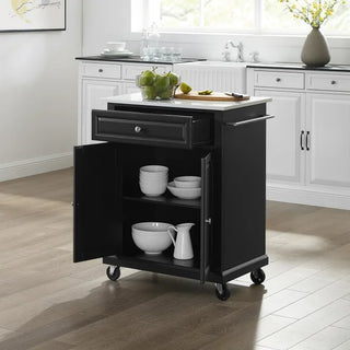 Compact Kitchen Black/White Portable Granite Top Kitchen Cart