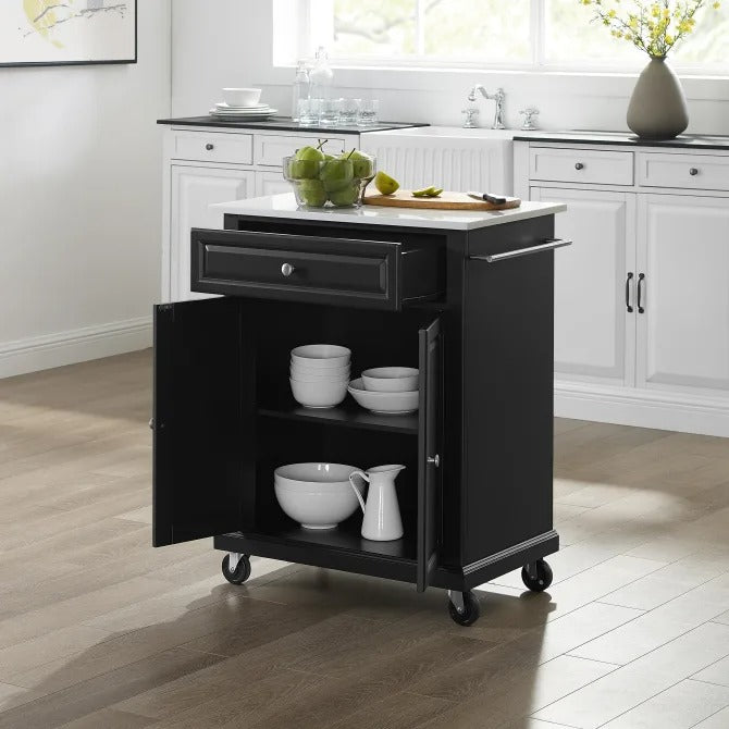 Crosley Furniture Compact Kitchen Black/White Portable Granite Top Kitchen Cart