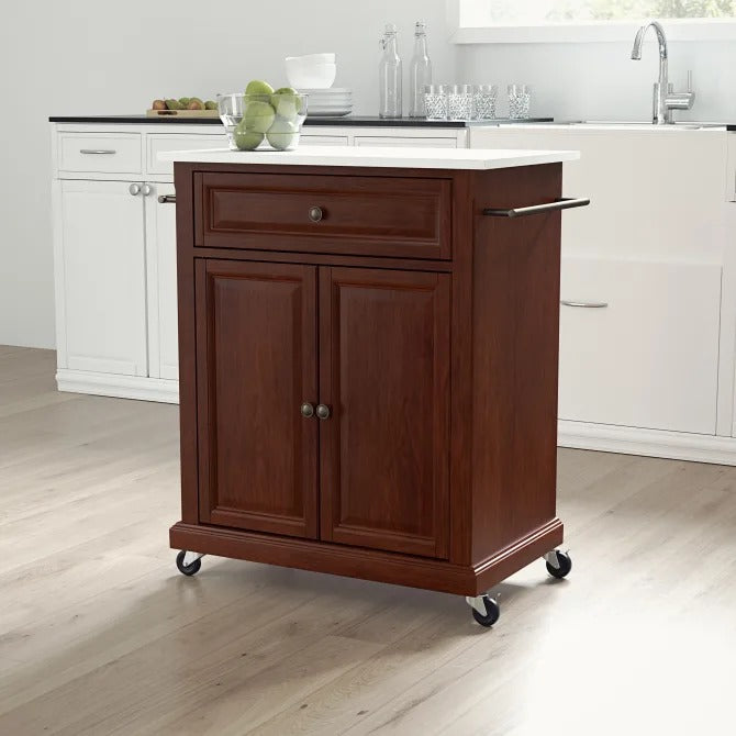 Crosley Furniture Compact Kitchen Mahogany/White Portable Granite Top Kitchen Cart