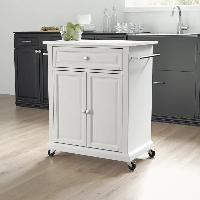 Crosley Furniture Compact Kitchen White Portable Granite Top Kitchen Cart