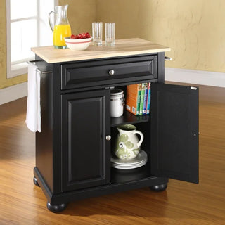 Alexandria Wood Top Portable Kitchen Island/Cart in Black Color