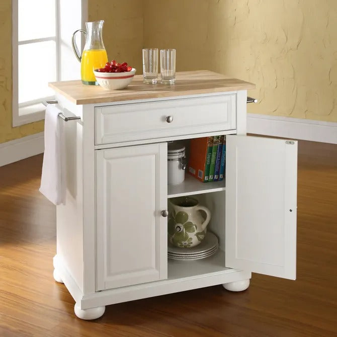 Crosley Furniture Alexandria Wood Top Portable Kitchen Island/Cart in White Color