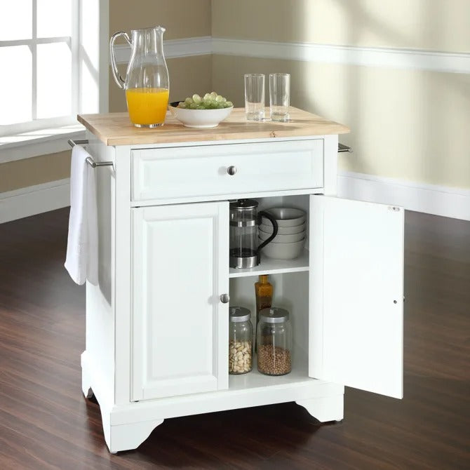 Crosley Furniture HLafayette White/Natural Wood Top Portable Kitchen Island/Cart