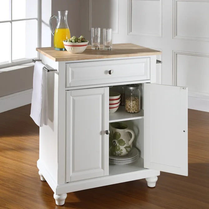 Crosley Furniture Cambridge White/Natural Wood Top Portable Kitchen Island/Cart