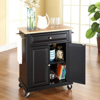 Compact Wood Top Kitchen Cart in Black Color