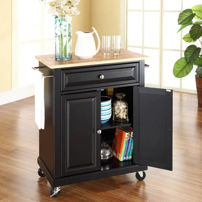 Crosley Furniture Compact Wood Top Kitchen Cart in Black Color